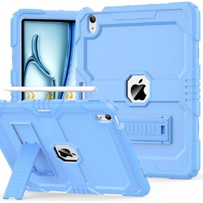 OKP Case for iPad Air 11 inch M2 2024 (Air 6th), for iPad Air 5th/ 4th Generation (2022/2020) 10.9'', Heavy Duty Rugged Air 6 5 4 th Gen iPad Cover with Pencil Holder & Built-in Stand, Hot Pink