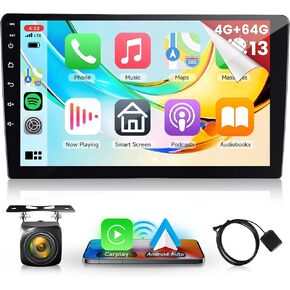 4G+64G Double Din Car Stereo Radio Android 13 Wireless Carplay Andorid auto Mirror Link, Rimoody 9'' HD Touchscreen GPS WiFi Bluetooth FM/RDS EQ-32 SWC Split Screen Backup Camera