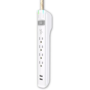 الموئل - 6 منافذ حماية من التيار الزائد، تتضمن منفذين USB - خشب القيقب السكر، سلك تمديد وواقي التيار الكهربائي رفيع وأنيق وسلك تمديد وموسع منفذ، منفذ قوي متعدد المقابس للمكتب