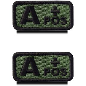 Zcketo 2 Pcs Tactical Army Green Blood Type A+ Positive Patch Embroidered Hook and Loop Military Medic First Aid Emblem Patch for Outdoors Travel Military CS Medical Aid Bag Pouch(A+)