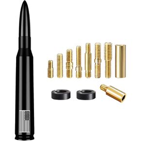 Car Truck Bullet Antenna Universal Short Antenna American Flag Desgin, Mast for GM Chevy Silverado 1500 2500 3500 HD Avalanche Ford F150 F250 F350 Denali Heavy Duty Pickup Trucks Accessories (Black)