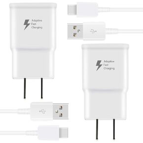 Adaptive Fast Charger Kit with USB Type C Cable【5 ft】 Fast Charging Wall Charger Block Compatible with Samsung Galaxy S21/S21 Ultra/S20/S20+/S10/S10e/S9/S8/S8Plus/Edge/Active/Note 8/9/10/20 (2 Pack)