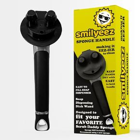 The Original Smiling Sponge Handle™ Soap Dispensing Handle by Smilyeez® - Dishwand for Scrub Daddy Sponge (Black) Dish Wand…