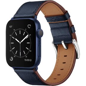 OUHENG Compatible with Apple Watch Band 49mm/46mm/45mm/44mm/42mm-Series 3 2 1, Genuine Leather Band Strap Compatible with Apple Watch Ultra 2/1 Series 10/9/8/7/6/5/4/3/2/1/SE, Retro Camel Brown/Black