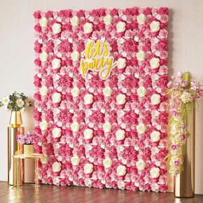 COKAOBE Pink Flower Wall Backdrop, 12PCS 3D Silk Rose Floral Wall, 15 x 15 Inch Artificial Flower Panels for Wedding, Party, Bridal Shower, Baby Shower, Home and Photo Backdrop Decoration
