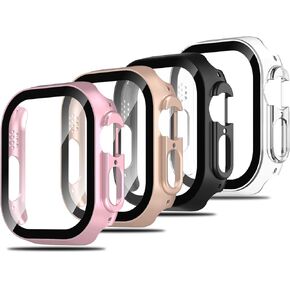 حافظة حماية شاشة Simpeak بأربعة ألوان مقاس 49 مم متوافقة مع ساعة Apple Watch Ultra/Ultra 2، غطاء حماية كامل من الصدمات متوافق مع iWatch Ultra، أسود، شفاف، ذهبي وردي، وردي (49 مم)