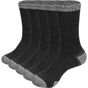 YUEDGE Mens Moisture Wicking Black & White Cotton Cushioned Training Athletic Crew Socks For Men Size 6-9/9-11/10-13, 6 Pairs