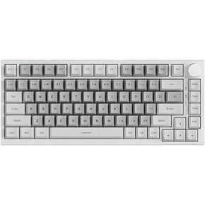 AK820 Wired 75% Mechanical Keyboard, Hot-Swappable Gasket-Mounted Gaming Keyboard with Similar HP Switches, 81 PBT Keycaps White-Grey Layout, Multimedia Keys Knob, White Backlit