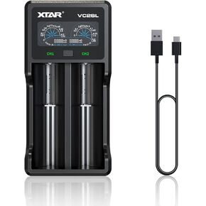 XTAR VC2SL Type C 18650 Battery Charger Universal Intelligent LCD Display 21700 Charger with USB Output for Rechargeable Batteries Li-ion 18650 21700 18350 16340 14500 Ni-MH/Ni-Cd A AA AAA