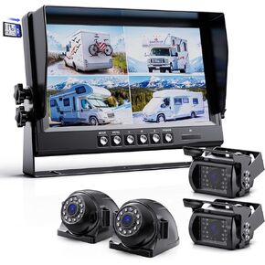 eRapta 1080P Wired Backup Camera System Kit,9" HD DVR Monitor with IP69 Waterproof Reverse/Side View Camera for RV Truck/Semi Box Truck/Trailer A9