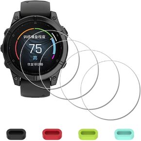 [4 Pack] Screen Protector for Garmin Fenix E 47mm Watch + Silicone Anti-dust Plugs Tempered Glass Anti-Scratch Bubble-Free