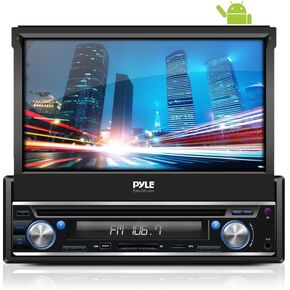 Pyle Single DIN In Dash Android Car Stereo Head Unit w/ 7inch Flip Out Touch Screen Monitor - Audio Video Receiver System w/ GPS Navigation, Bluetooth, WiFi, Microphone, USB Micro SD Reader - PL7ANDIN