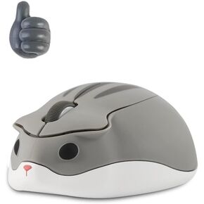 Wireless Mouse, Cute Hamster Mouse, 2.4GHz Silent Click Animal Mouse with 1 Random Color Cord Holder, USB Cordless Gaming Mouse for Laptop Computer Notebook MacBook (Gray)