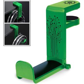 ENHANCE Voltaic 2 PC Gaming Headphone Holder - Desk Headphone Hanger, Headphone Stand with Adjustable 360 Rotation, Under Desk Headphone Hook Clamp, Universal Fit, & Built in Cable Organizer - Clear