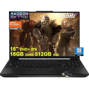 ASUS TUF Gaming A16 Laptop | 16"" FHD+ 165Hz 100% sRGB | AMD 8-core Ryzen 7 7735HS | 16GB DDR5 512GB SSD | Radeon RX7700S 8GB Graphic (>RTX4060) | Backlit USB-C USB4 Win11Pro + HDMI Cable, Black