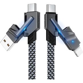 2Pack 4 in 1 USB C Cable for Lightning Cable, 60W Dual USB C Cable 6FT Flat Braided Fast Charging Cord with Lightning/Type C/USB A Multi Ports for iPhone 15 14 Pro Max Plus/i-Pad/Samsung/MacBook in Kuwait