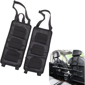 2 PCS Car Rear Seat Fishing Rod Holder Set, Adjustable Fishing Rod Storage Rack, 15.4 " x 7.1 " Wall Mount Horizontal Fishing Tackle Fixed Bag, Universal for Most Cars (Black)