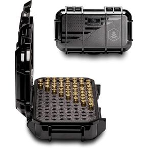 Evergreen 100 Pistol Round Bullet Locking Storage Case - Travel Safe/Mil Spec/Waterproof/USA Made - for .380ACP, 9mm.40 S&W.45 ACP, 10mm, 5.7 FN.38 SPL.357 MAG (56 American Flag, Bullet)