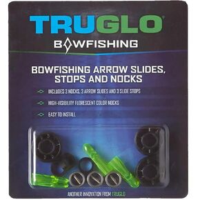 TRUGLO Bowfishing Slide Safety System for Arrow - Preventing Potential Accidents Includes 3 Nocks, 3 Arrow Slides & 3 Slide Stops