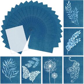80 Pcs Cyanotype Paper, High Sensitivity Sun Print Paper Cyanotype Kit with 2 Dedicated Clear Sleeves and 1 Pack Template, Sun Art Paper for Adults Kids DIY Arts and Crafts Project (5.8 x 4.1 Inch)