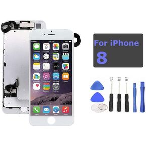 White LCD Screen Replacement for iPhone 8 4.7 Inch with Camera Ear Speaker Proximity Sensor Full Complete Assembly Digitizer Display with Repair Tool kit