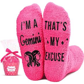 HAPPYPOP Funny Crazy Astrology Space Aquarius Zodiac Constellation Horoscope Gifts for Women Teen Girls, Fuzzy Fluffy Star Galaxy Aquarius Socks