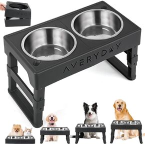 Collapsible Elevated Slow Feeder Dog Bowls, 4 Heights Adjustable Elevated Dog Bowls Stand for Large Breed, Portable Raised Dog Bowls Stand for Travel, Folding Dog Food Bowl Feeding Station