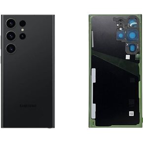 استبدال الزجاج الخلفي الأصلي لهاتف Samsung Galaxy S23 Ultra لجميع الحاملات مع أداة لاصقة وإصلاح إطار الكاميرا المثبتة مسبقًا (أسود فانتوم)