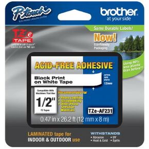 Brother Extra Strength Tape, Black on White, 12mm (TZeS231)