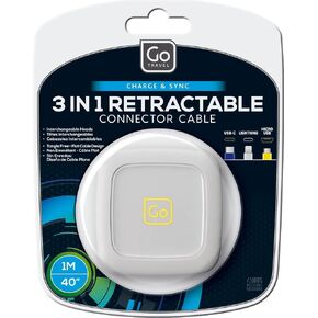 3 in 1 Retractable Connector Cable, Cable with USB C, Micro USB, and Lightning Heads, Compatible with Android, Apple, USB C, and Micro USB Devices, Must-Have Travel Essentials, 1 M (40")