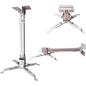 Ceiling Projector Mount Bracket with Adjustable Height and Extendable Arms Tilt DLP LCD Projection Mount for Home and Office Different Size Projector (White)