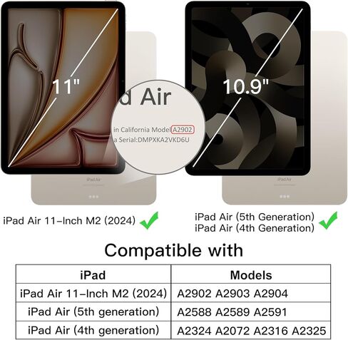 حافظة JETech لجهاز iPad Air 11 بوصة M2 (2024)، iPad Air 5/4 (10.9 بوصة، موديل 2022/2020، 5th/4)، جيب غطاء تابلت واقٍ من جلد البولي يوريثان، عرض متعدد الزوايا (أسود) in Saudi Arabia