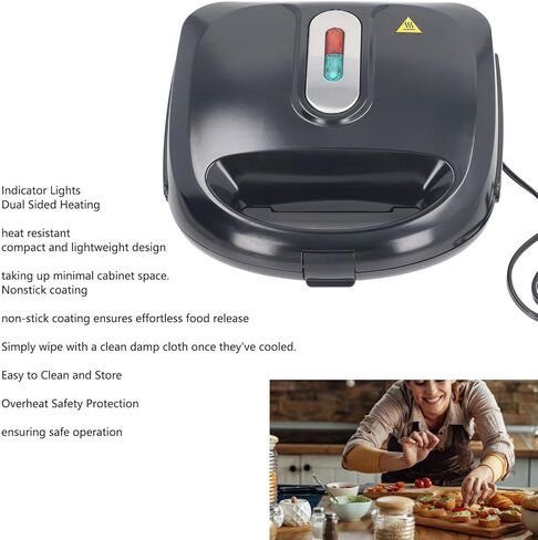 750W Sandwich Maker with 6 different moulded trays, Grilled Cheese Maker with non stick cooking surface, Electric Sandwich Maker double sided heating for Breakfast (US) in Saudi Arabia