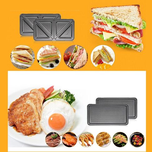 750W Sandwich Maker with 6 different moulded trays, Grilled Cheese Maker with non stick cooking surface, Electric Sandwich Maker double sided heating for Breakfast (US) in Saudi Arabia