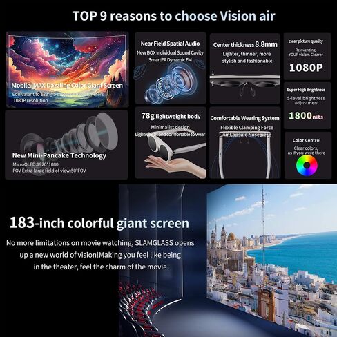 Vision Air 50 ° Wide Viewing Angle, 183 inch Screen Micro OLED, 8.8mm thinner and More, Suitable for iPhone 16/15/Android/Mac/PC/Steam Deck/Gaming Console in Saudi Arabia