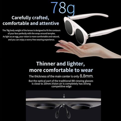 Vision Air 50 ° Wide Viewing Angle, 183 inch Screen Micro OLED, 8.8mm thinner and More, Suitable for iPhone 16/15/Android/Mac/PC/Steam Deck/Gaming Console in Saudi Arabia