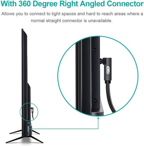 EMK كابل بصري Toslink 90 درجة 24K-موصل ذهبي 360 درجة كابل ألياف ضوئية دوار حر 360 درجة S/PDIF Toslink ذكر إلى كابل ذكر للمسرح المنزلي، شريط الصوت، التلفزيون، PS4، Xbox (أزرق، 3.3 قدم/1 متر) in Kuwait