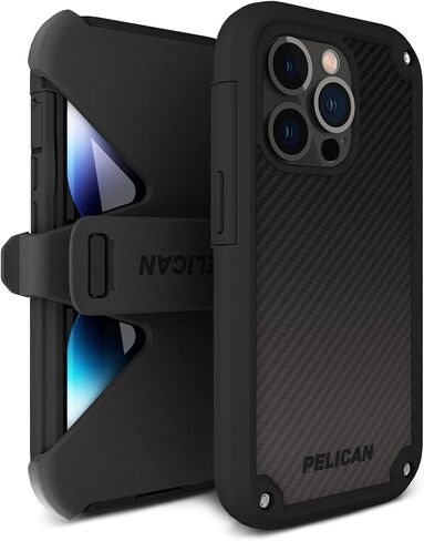 سلسلة Pelican Shield - حافظة iPhone 13 Pro مقاس 6.1 بوصة [متوافقة مع الشحن اللاسلكي] حافظة هاتف واقية لهاتف iPhone 13 Pro مع حامل بمشبك حزام [حماية من السقوط بدرجة 21 قدمًا] - أسود in Kuwait