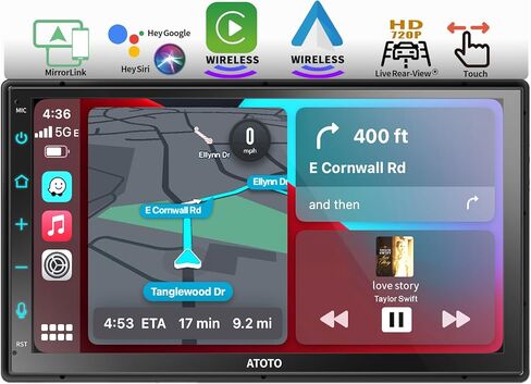 ATOTO F7WE 7 بوصة تعمل باللمس Double DIN ستيريو سيارة، CarPlay لاسلكي وAndroid Auto لاسلكي، أجهزة استقبال فيديو داخل لوحة القيادة، بلوتوث، MirrorLink، HD LRV، التحكم الصوتي، F7G2B7WE in Kuwait