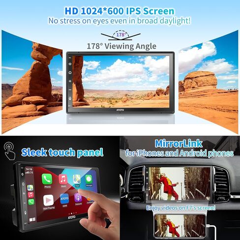 ATOTO F7WE 7 بوصة تعمل باللمس Double DIN ستيريو سيارة، CarPlay لاسلكي وAndroid Auto لاسلكي، أجهزة استقبال فيديو داخل لوحة القيادة، بلوتوث، MirrorLink، HD LRV، التحكم الصوتي، F7G2B7WE in Kuwait