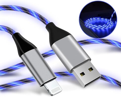 كابل شاحن iPhone مضيء، سلك شاحن iPhone LED، معتمد من Apple MFi، شحن USB سريع رائع لهاتف iPhone 14 13 12 11 Pro Max XR X SE 8 Plus iPad iPod Touch More (3 أقدام أرجواني) in Kuwait