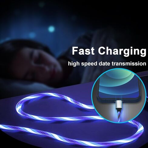 كابل شاحن iPhone مضيء، سلك شاحن iPhone LED، معتمد من Apple MFi، شحن USB سريع رائع لهاتف iPhone 14 13 12 11 Pro Max XR X SE 8 Plus iPad iPod Touch More (3 أقدام أرجواني) in Kuwait
