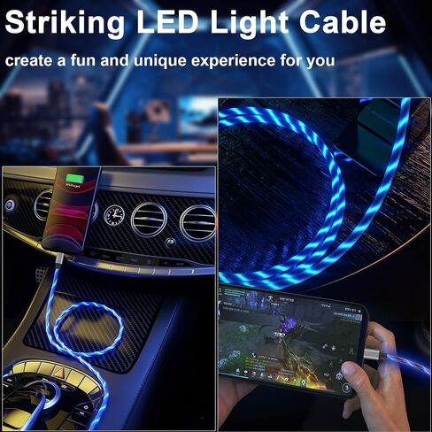 كابل شاحن iPhone مضيء، سلك شاحن iPhone LED، معتمد من Apple MFi، شحن USB سريع رائع لهاتف iPhone 14 13 12 11 Pro Max XR X SE 8 Plus iPad iPod Touch More (3 أقدام أرجواني) in Kuwait