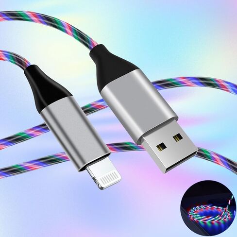 كابل شاحن iPhone مضيء، سلك شاحن iPhone LED، معتمد من Apple MFi، شحن USB سريع رائع لهاتف iPhone 14 13 12 11 Pro Max XR X SE 8 Plus iPad iPod Touch More (3 أقدام أرجواني) in Kuwait