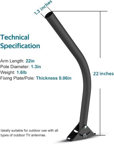 ANTOP Antenna Mount J Pole 19 Inches TV Antenna Pole with Adjustable Angle - Suitable for Indoor Outdoor Antenna, Yagi Antenna, Weather Startion, Satellite Dish, AT-723 in Saudi Arabia