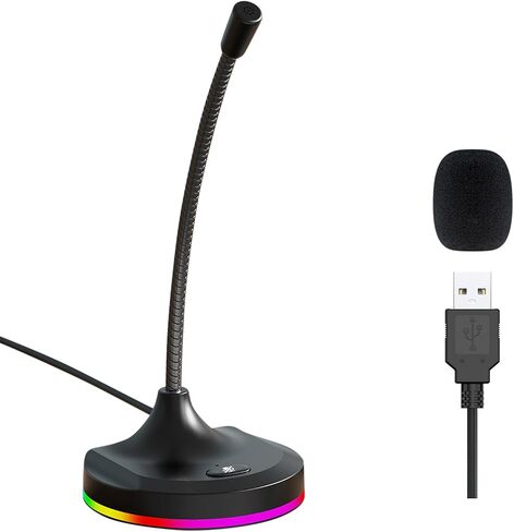 USB Microphone,Desktop Computer Mic with Mute Button and RGB Lighting,Plug&Play Condenser PC Laptop Mics,for Streaming,Podcasting,Conference,Gaming,YouTube/Skype Mic for Mac/Window-Black(M7) in Saudi Arabia