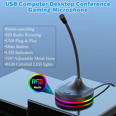 USB Microphone,Desktop Computer Mic with Mute Button and RGB Lighting,Plug&Play Condenser PC Laptop Mics,for Streaming,Podcasting,Conference,Gaming,YouTube/Skype Mic for Mac/Window-Black(M7) in Saudi Arabia
