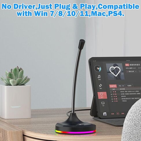 USB Microphone,Desktop Computer Mic with Mute Button and RGB Lighting,Plug&Play Condenser PC Laptop Mics,for Streaming,Podcasting,Conference,Gaming,YouTube/Skype Mic for Mac/Window-Black(M7) in Saudi Arabia