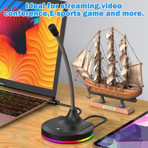 USB Microphone,Desktop Computer Mic with Mute Button and RGB Lighting,Plug&Play Condenser PC Laptop Mics,for Streaming,Podcasting,Conference,Gaming,YouTube/Skype Mic for Mac/Window-Black(M7) in Saudi Arabia