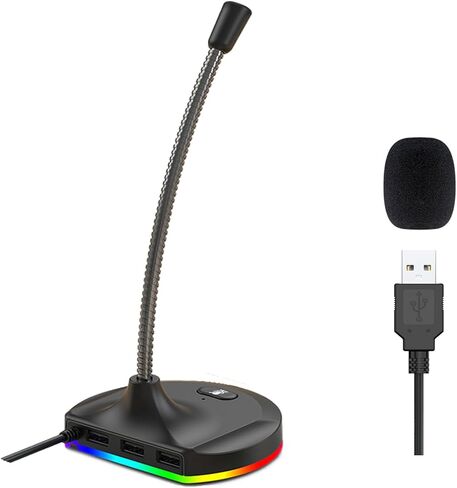 USB Microphone,Desktop Computer Mic with Mute Button and RGB Lighting,Plug&Play Condenser PC Laptop Mics,for Streaming,Podcasting,Conference,Gaming,YouTube/Skype Mic for Mac/Window-Black(M7) in Saudi Arabia
